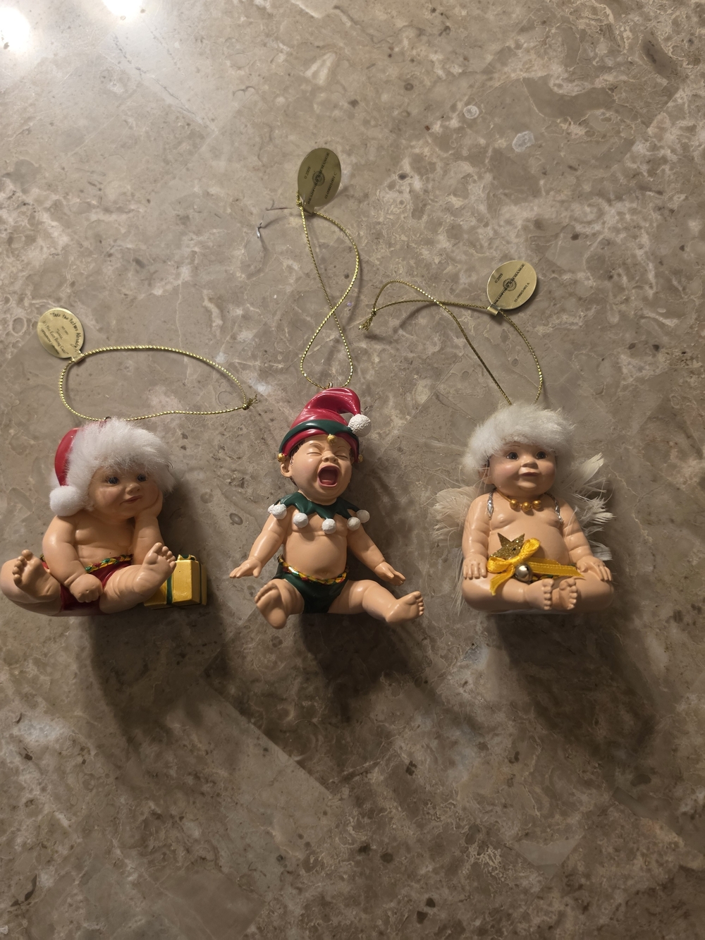 The Bradford Exchange Red, Green & White Baby Elf Ornament Trio
